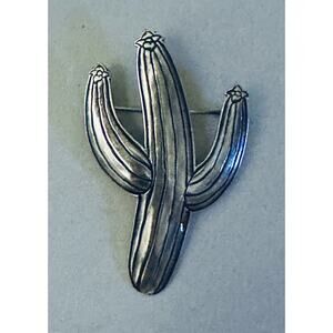 Vintage Kit Carson Sterling Silver Cactus Brooch Signed Southwestern Desert 2”